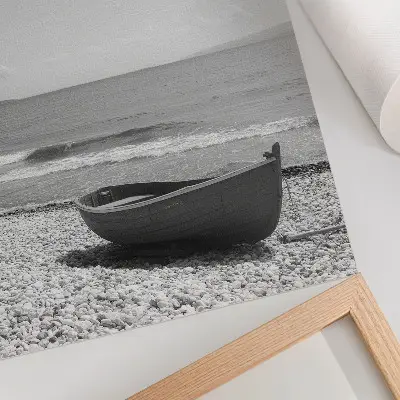 Premium Wall Art boat on the beach with waves, sky, harmony, and peace