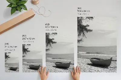 Premium Wall Art boat on the beach with waves, sky, harmony, and peace