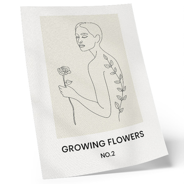 Art print Line drawing with person and flower simplicity elegance
