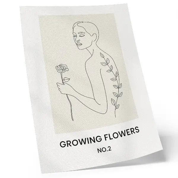 Art print minimalist line drawing of a person with a flower