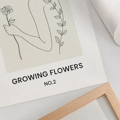 Art print minimalist line drawing of a person with a flower
