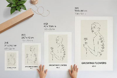 Art print Line drawing with person and flower simplicity elegance