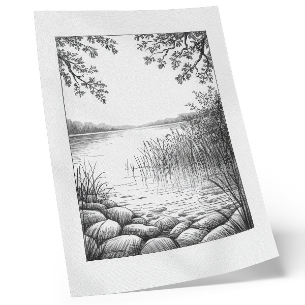 Decorative poster Landscape lake leaves stones harmony silence
