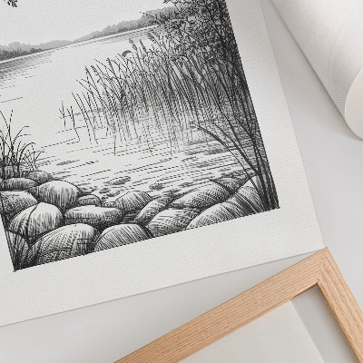 Decorative poster Landscape lake leaves stones harmony silence