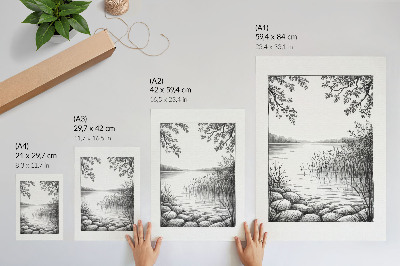 Decorative poster Landscape lake leaves stones harmony silence