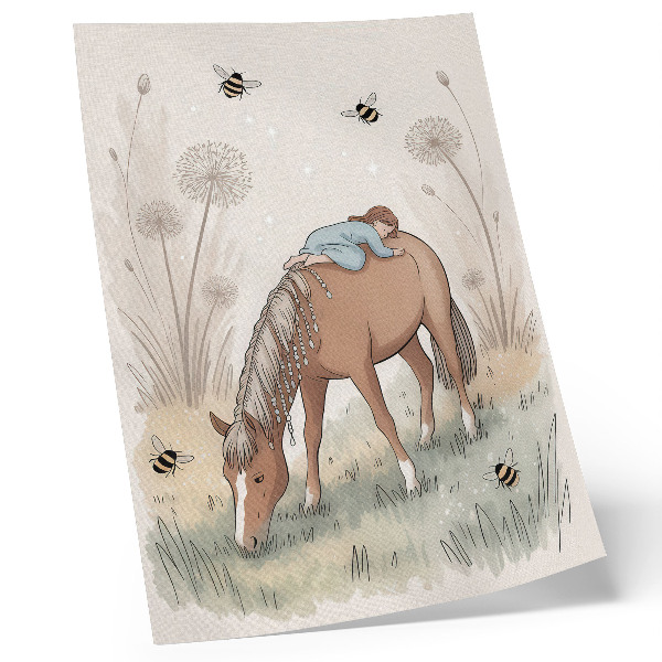 Poster Warm pastel colors baby horse dandelions