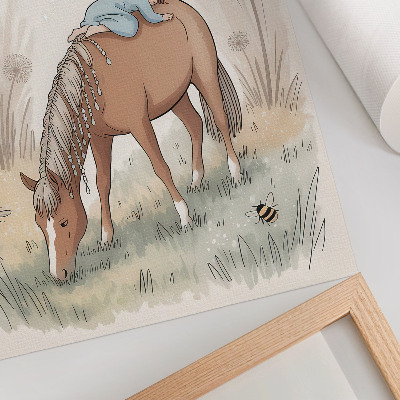 Poster Warm pastel colors baby horse dandelions