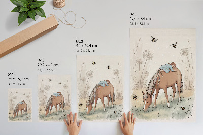 Poster Warm pastel colors baby horse dandelions
