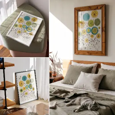 Decorative poster colorful circles with thin modern lines
