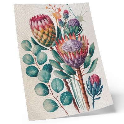 Poster Exotic protea flowers green leaves
