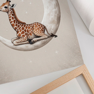 Premium wall art A cartoon giraffe on the moon surrounded by stars