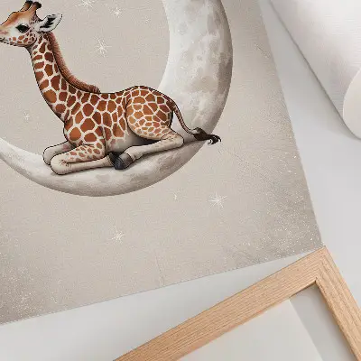 Premium wall art featuring a cartoon giraffe on the moon surrounded by stars