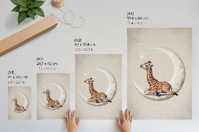 Premium wall art A cartoon giraffe on the moon surrounded by stars