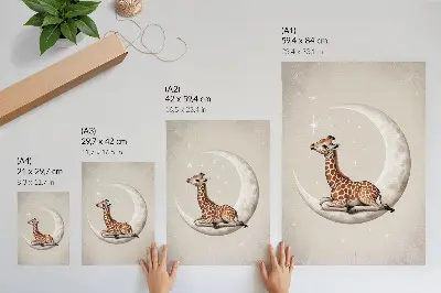 Premium wall art featuring a cartoon giraffe on the moon surrounded by stars