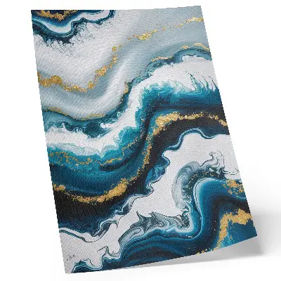Decorative poster turquoise waves with gold accents and a modern style