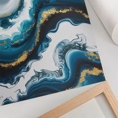 Decorative poster turquoise waves with gold accents and a modern style