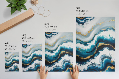 Decorative poster Turquoise waves with gold accents and modernity