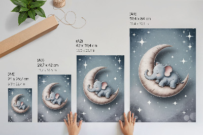 Decorative poster Sleeping elephant on the moon in pastel colors