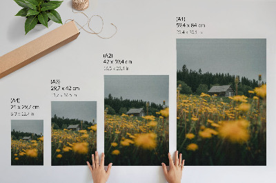 Premium wall art Rustic cottage forest yellow flowers blur