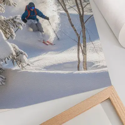 Art print skier in a snowy winter forest