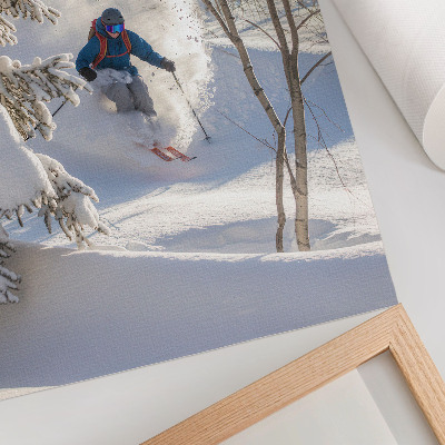 Art print Skier in the winter forest dynamics snow