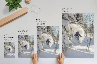 Art print skier in a snowy winter forest
