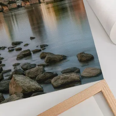 Decorative poster A picturesque city panorama with a bridge over the river