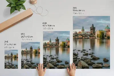 Decorative poster A picturesque city panorama with a bridge over the river