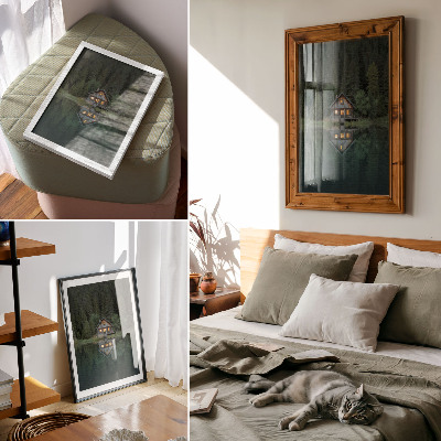 Poster Mountain hut reflection nature view