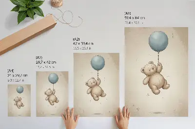 Art print colorful teddy bear with a balloon
