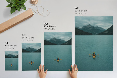 Premium wall art Turquoise lake kayaker mountains peaceful harmony