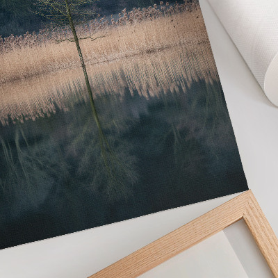 Art print Single tree reflection lake fog