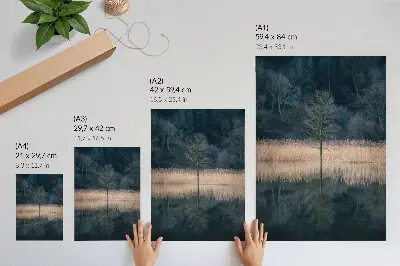 Art Print single tree reflection on a foggy lake