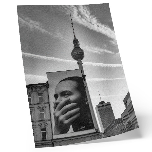 Art print A city with a mural and a TV tower