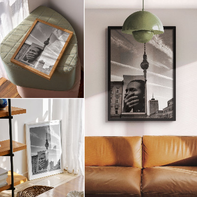Art print A city with a mural and a TV tower