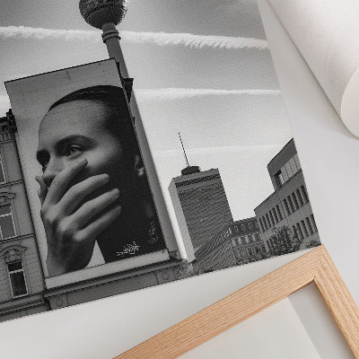 Art print A city with a mural and a TV tower