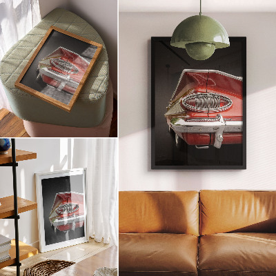 Decorative poster Red car chrome details retro style