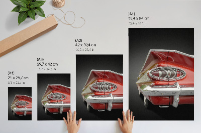 Decorative poster Red car chrome details retro style