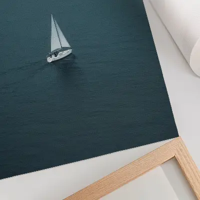 Art print a yacht on a calm sea in a minimalist composition