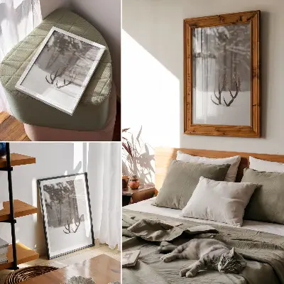 Premium wall art winter landscape featuring antlers in the snow