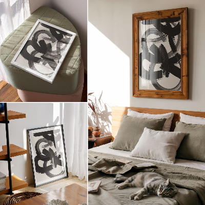 Art print Black and white abstract brush strokes