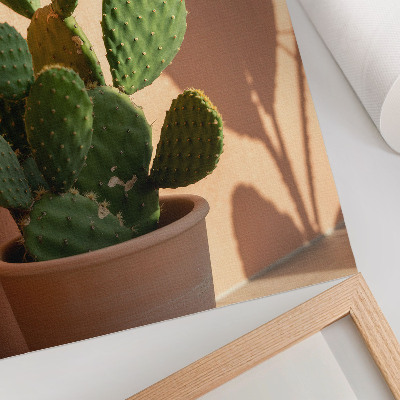Poster Cactus in a pot, shadows, delicate colors, calming