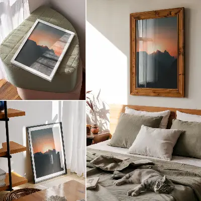 Premium wall art mountains at sunset with a peaceful theme
