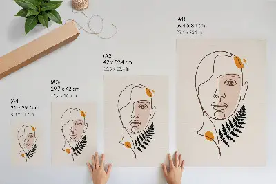 Minimalist face with leaf element wall art premium artistic print