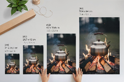 Art print Metallic kettle wood flames nature
