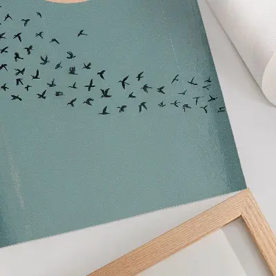 Art print birds in flight on a blue background in a large circle