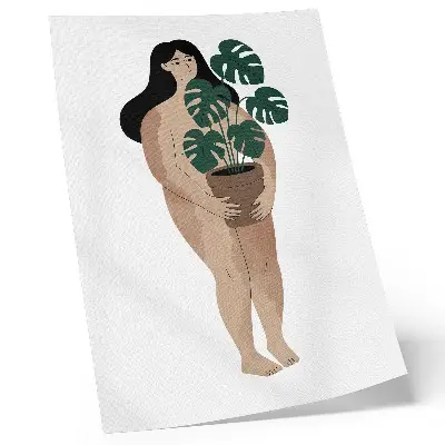Premium wall art elegant minimalist portrait of a woman with a flowerpot representing peace