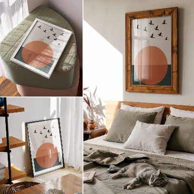 Decorative poster Birds in flight orange circle minimalist