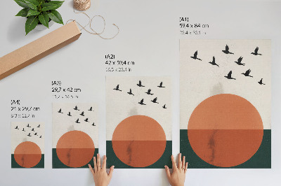 Decorative poster Birds in flight orange circle minimalist
