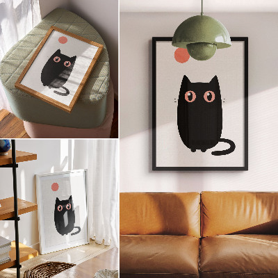 Art print Black cat with pink eyes on a white background